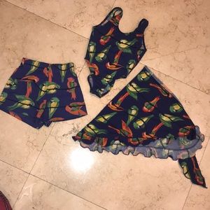 Girls swim suit, shorts, pareo